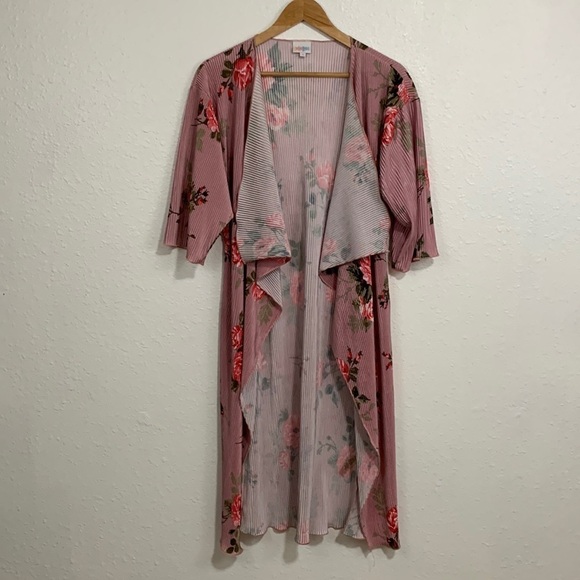 Lularoe Pink Floral Ribbed Open Front Shirly Kimono Size S - Picture 1 of 7